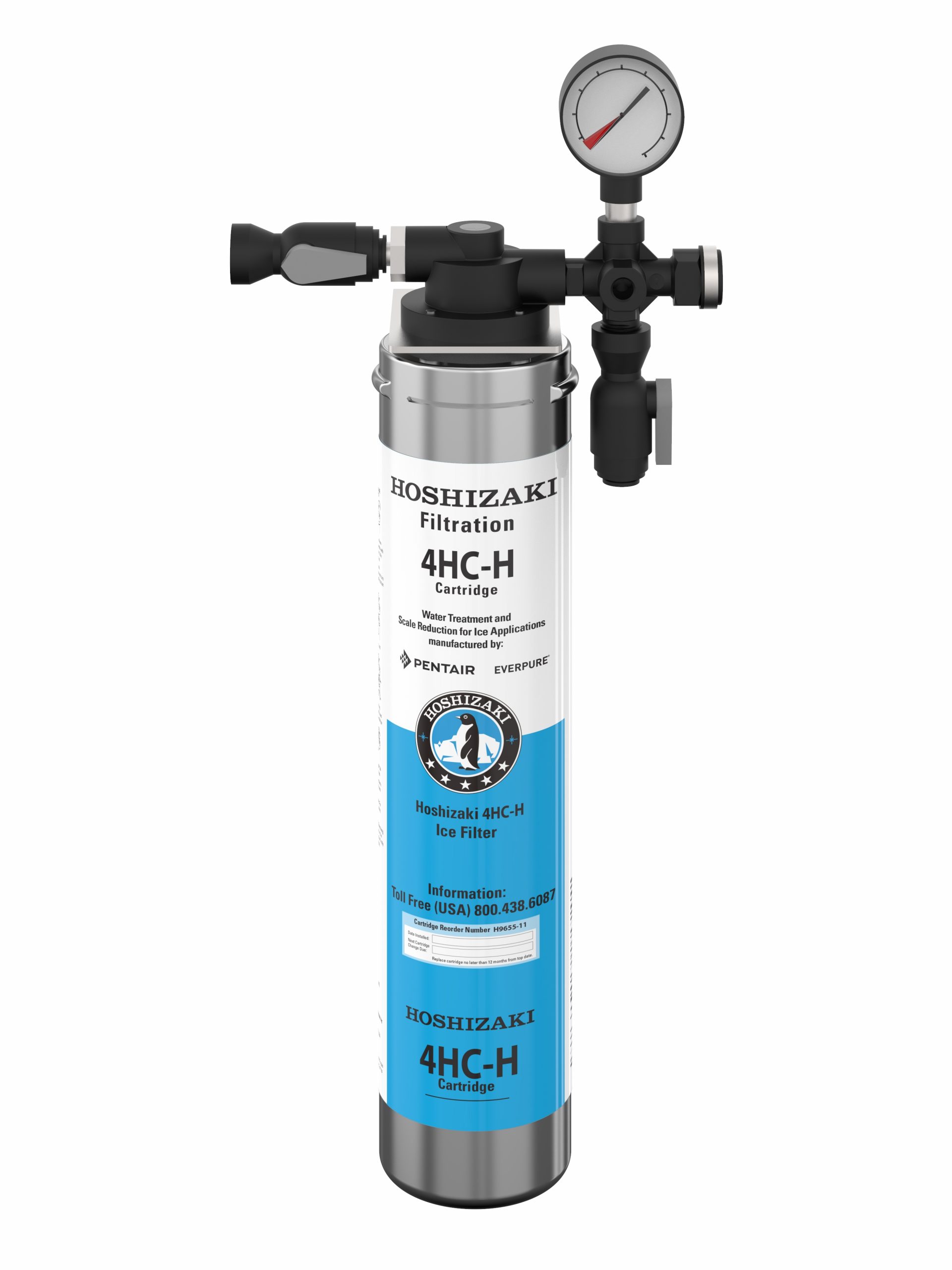 Hoshizaki H9320-51 single water filtration system with 4HC-H cartridge and pressure gauge